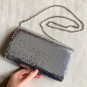 Vintage Jessica McClintock Gunne Sax Silver Mesh Chained Bag Purse Clutch